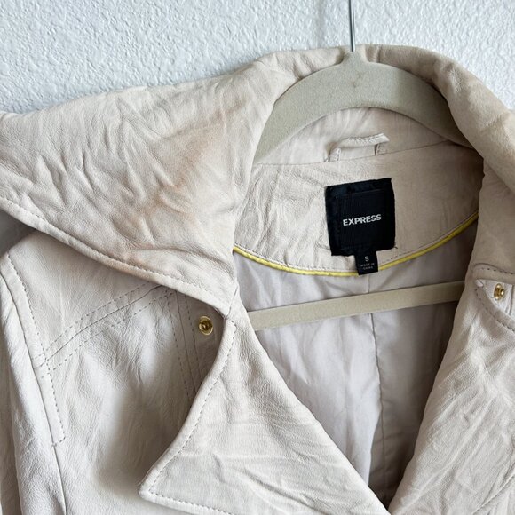 Vintage Express Genuine Leather Moto Jacket – Ivory Cream | Size Small - Picture 10 of 16